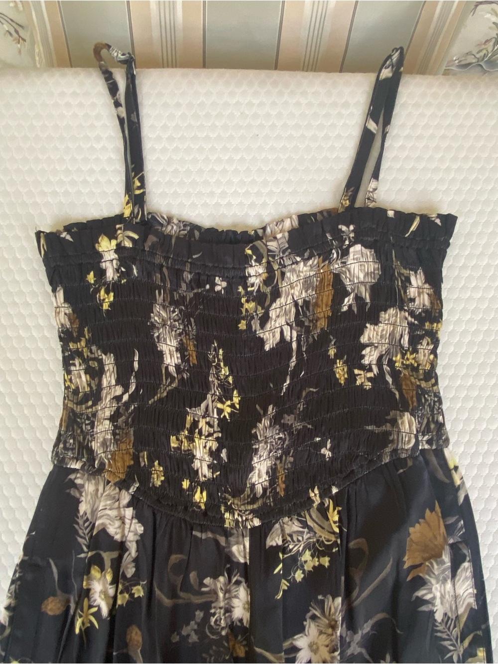 Anthropologie: Black Floral Smocked Jumpsuit - Picture 2 of 3